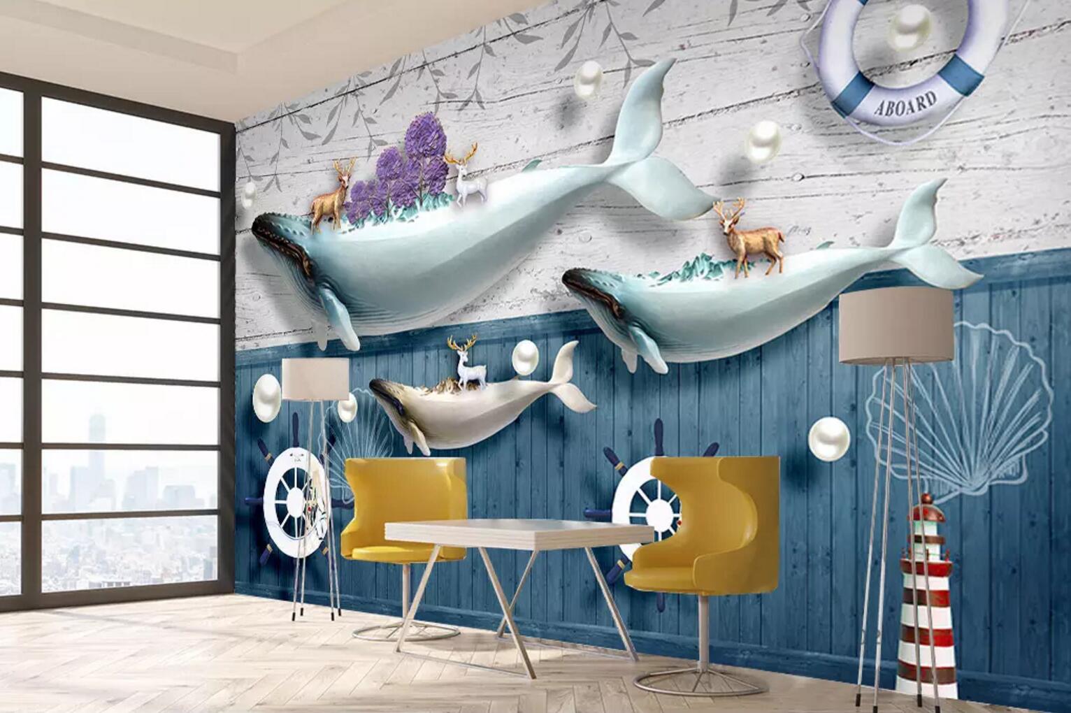 3D Whale Fawn WC392 Wall Murals