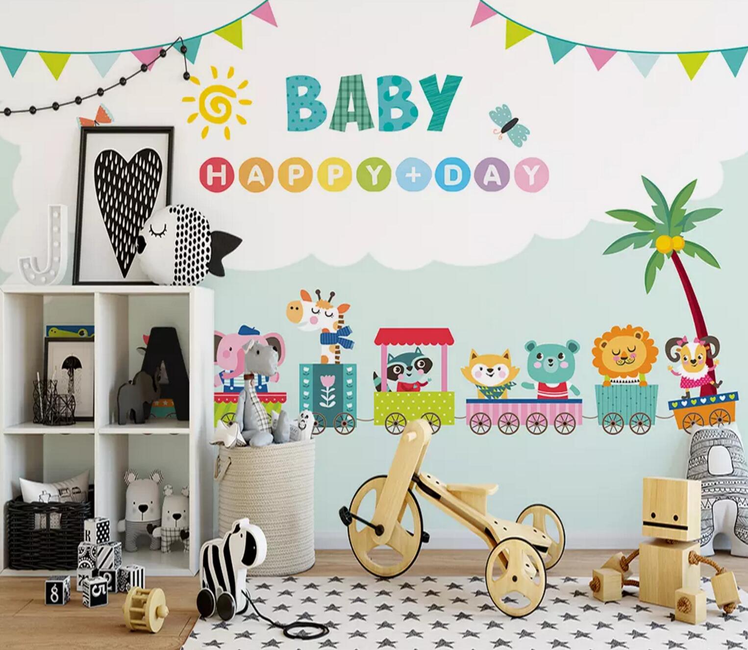 3D Train Elephant Giraffe WC710 Wall Murals