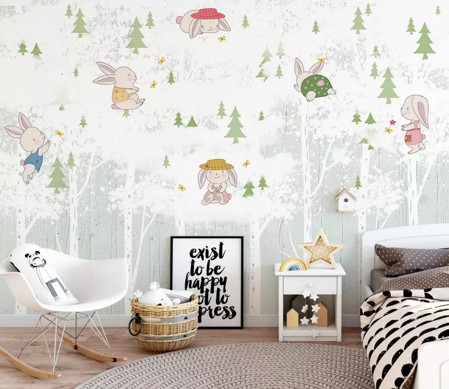 3D Pink Rabbit Tree WC718 Wall Murals