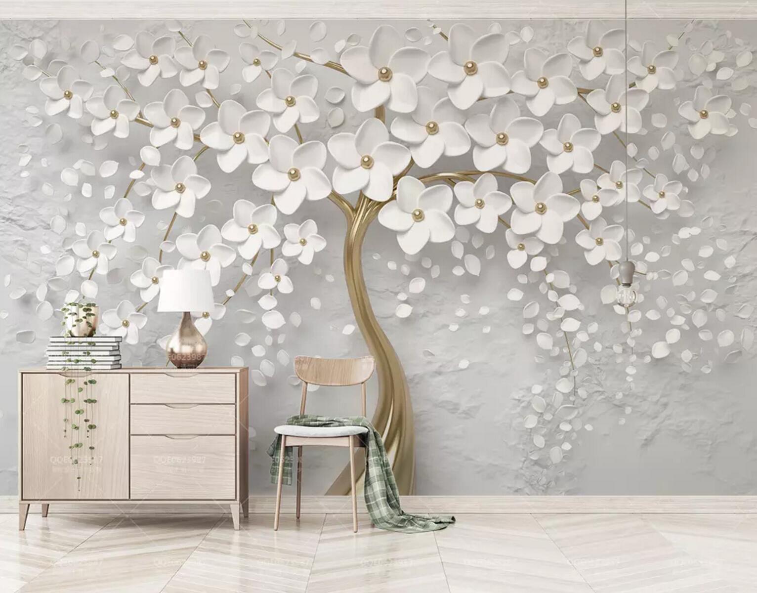 3D White Flower Pearl 462 Wallpaper AJ Wallpaper 