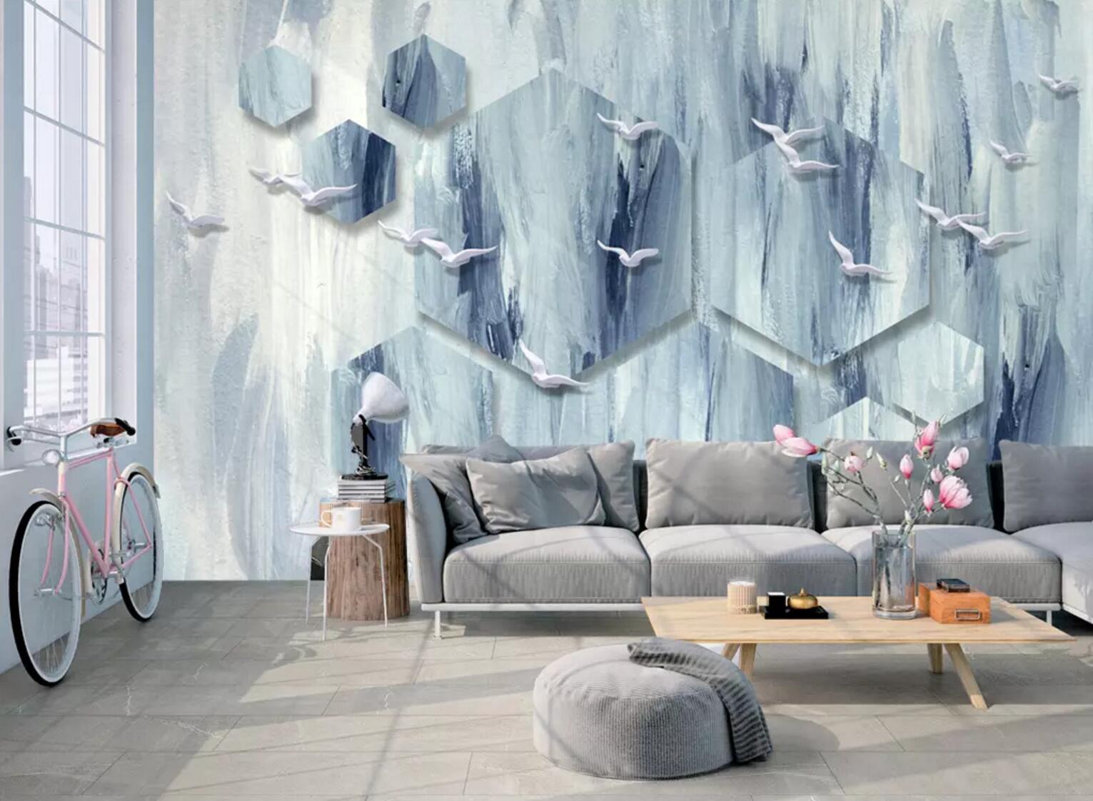 3D White Dove WC675 Wall Murals