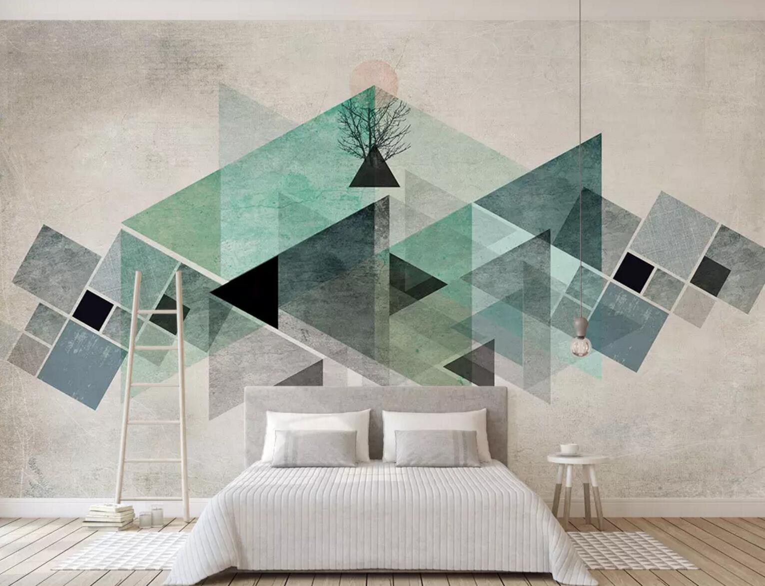 3D Green Triangle WC488 Wall Murals