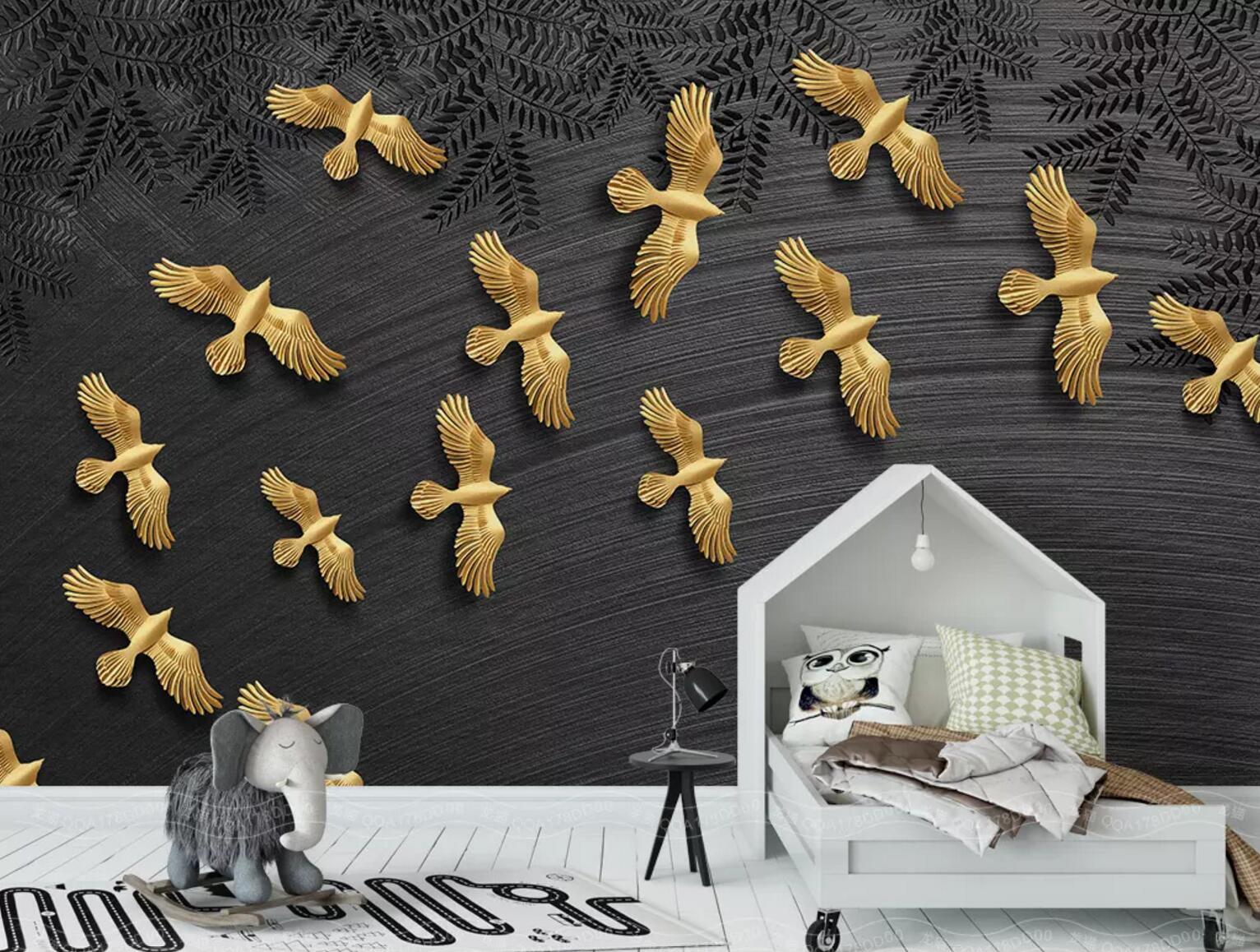 3D Golden Pigeon Flock WC423 Wall Murals