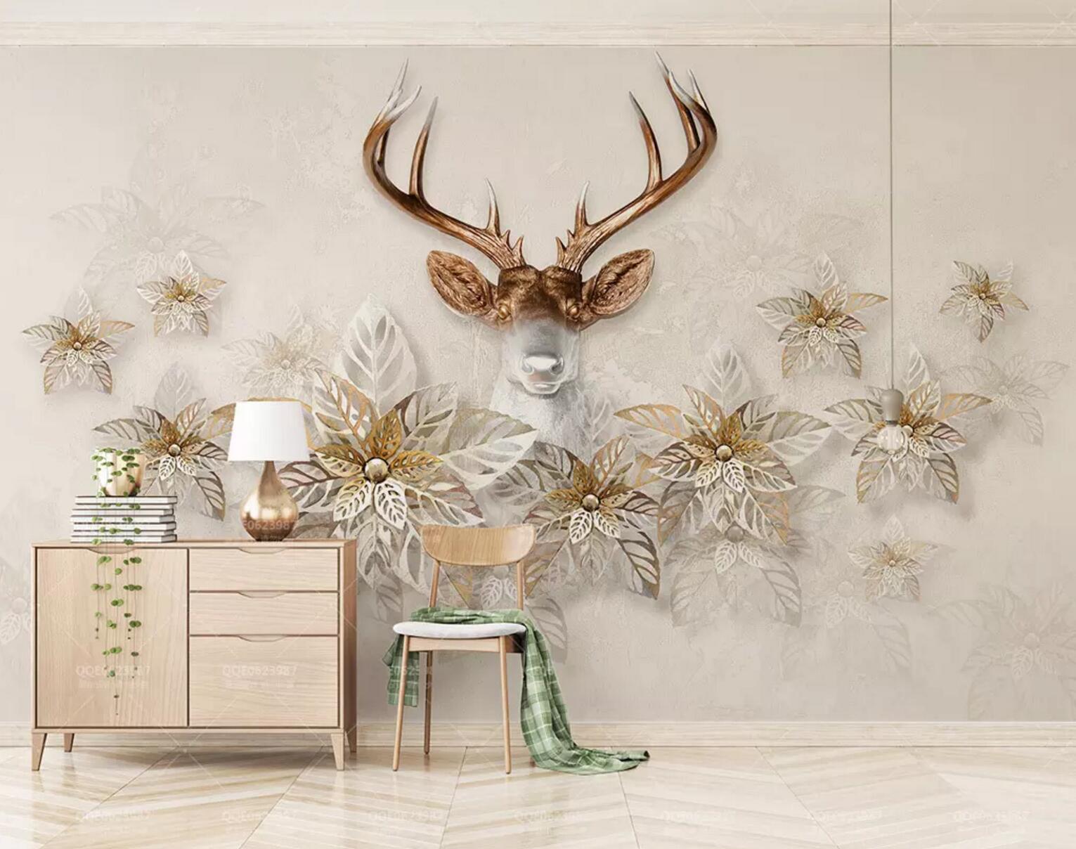 3D Deer Head 025 Wallpaper AJ Wallpaper 