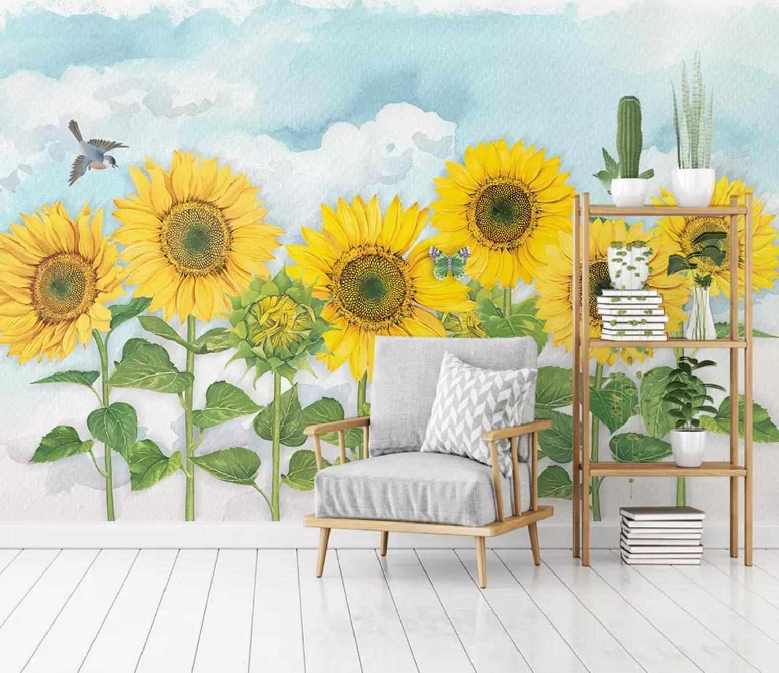 3D Sunflower Magpie 278 Wallpaper AJ Wallpaper 