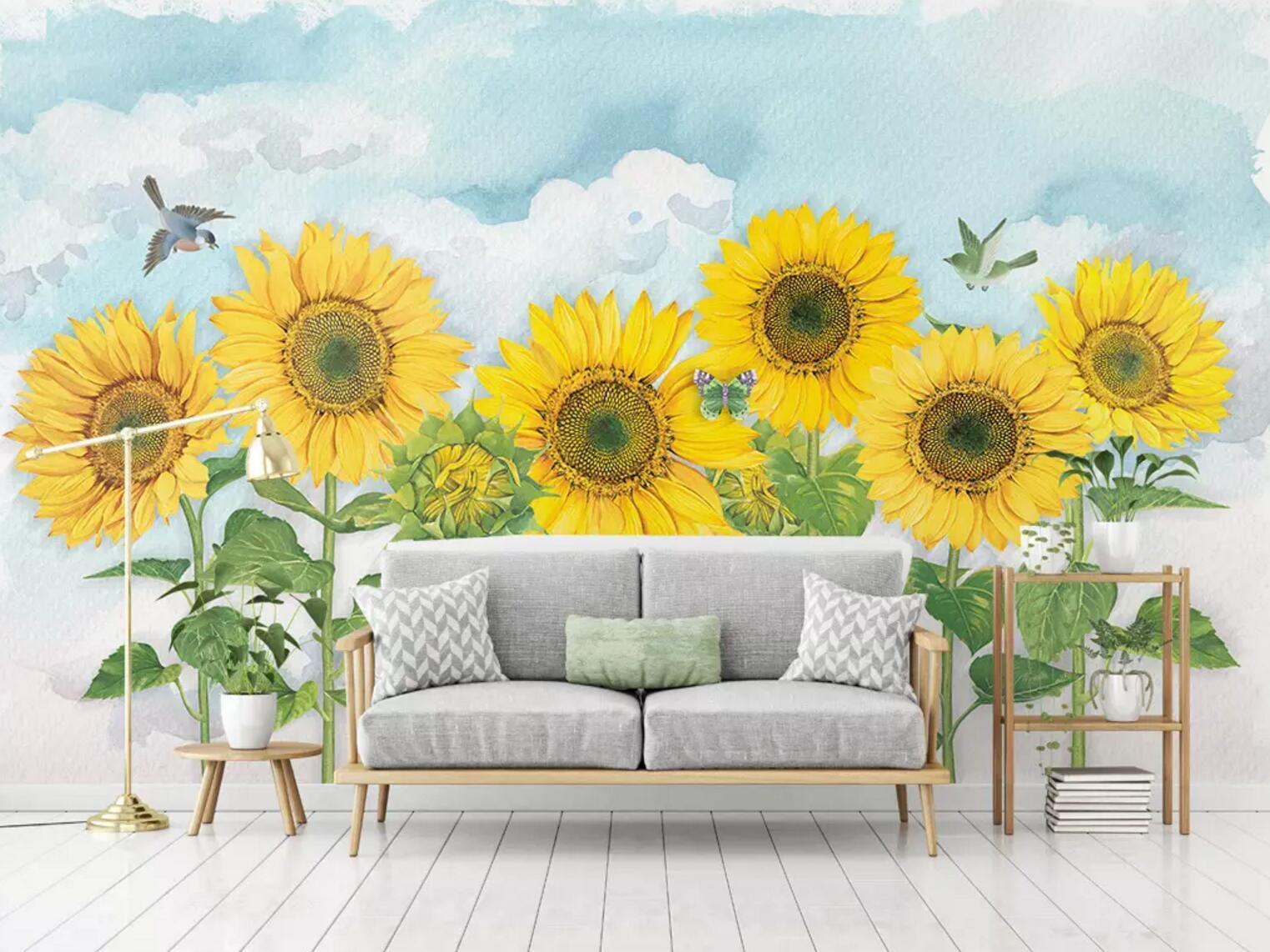 3D Sunflower Magpie 278 Wallpaper AJ Wallpaper 