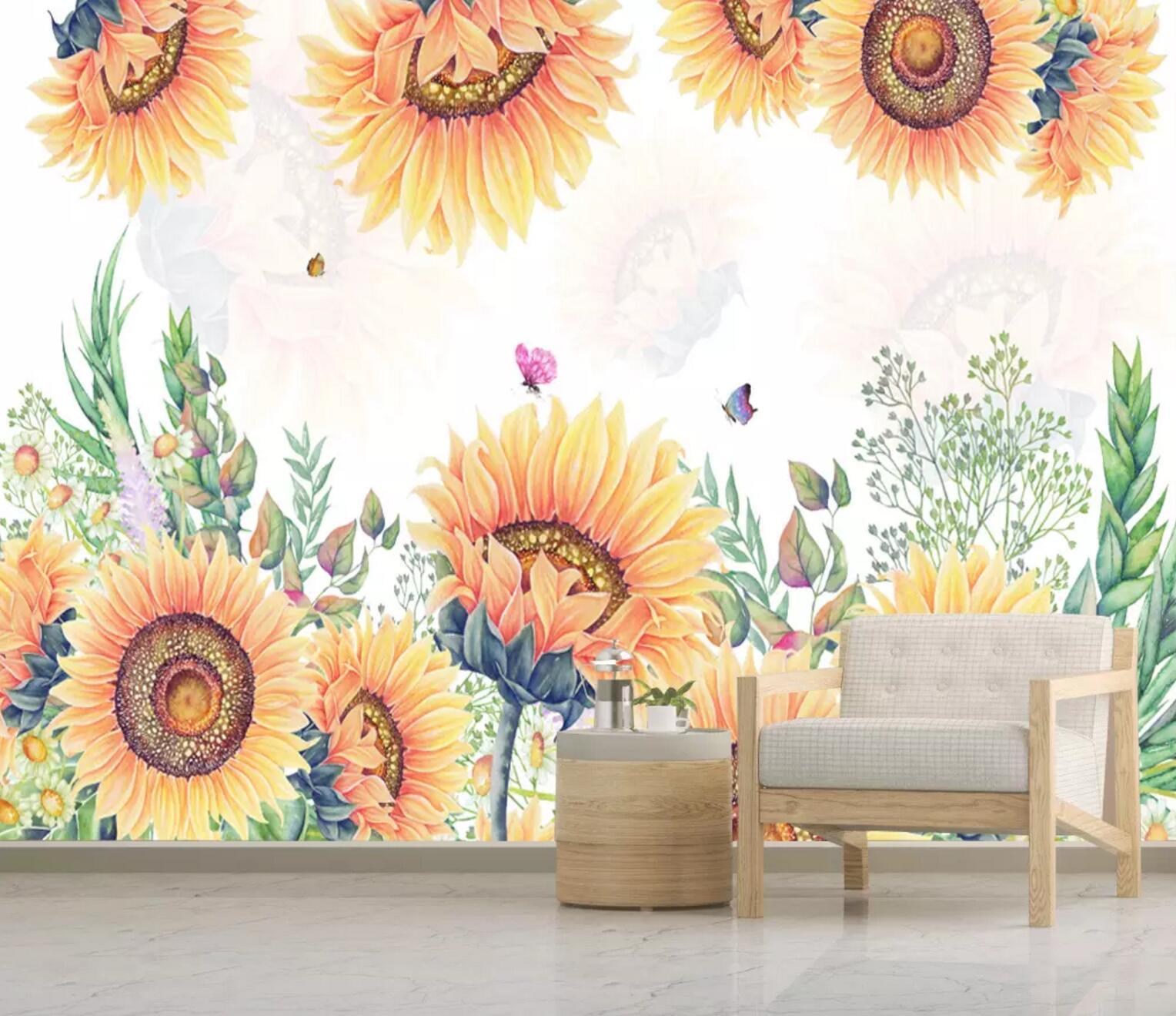 3D Sunflower Butterfly 413 Wallpaper AJ Wallpaper 