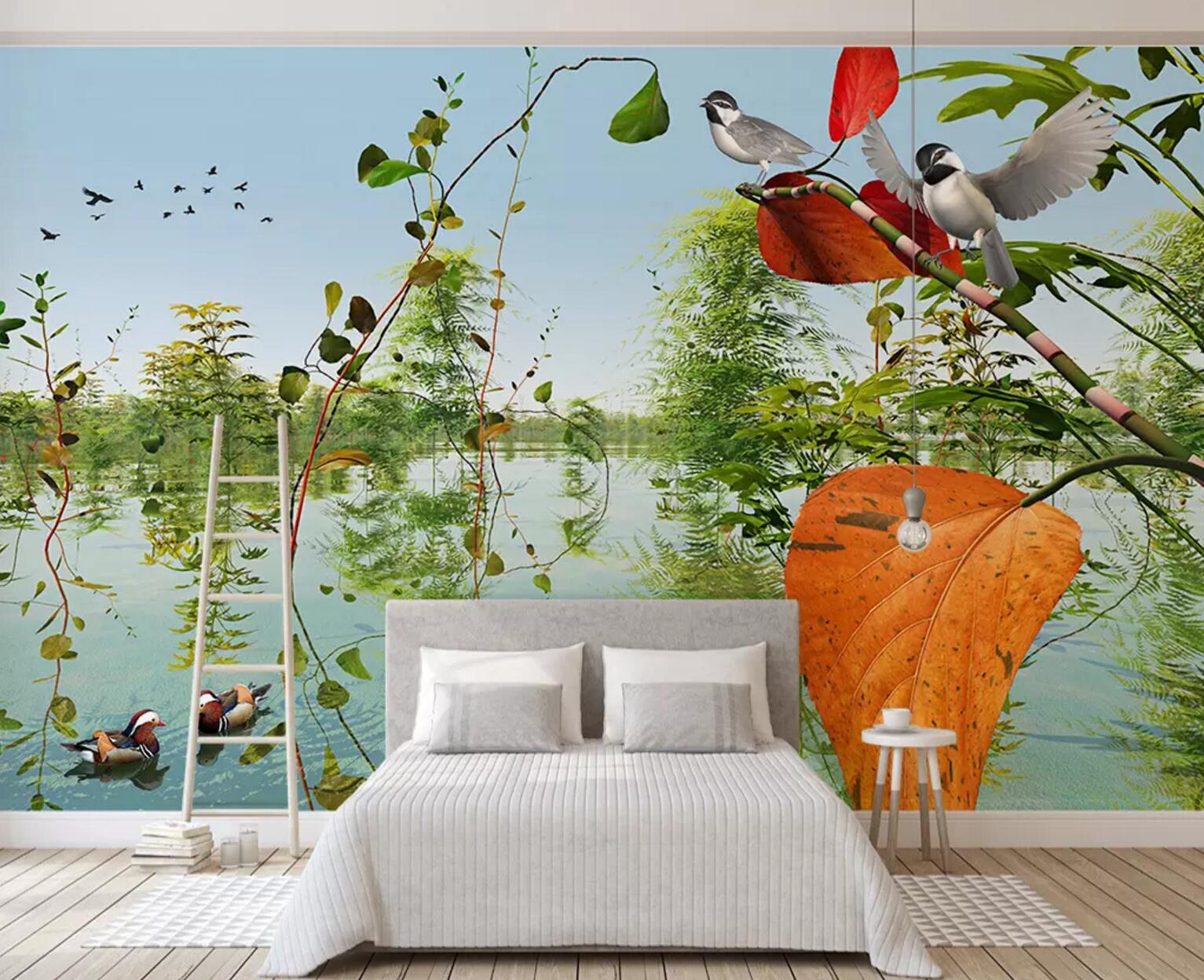 3D River Duck Bird WC727 Wall Murals