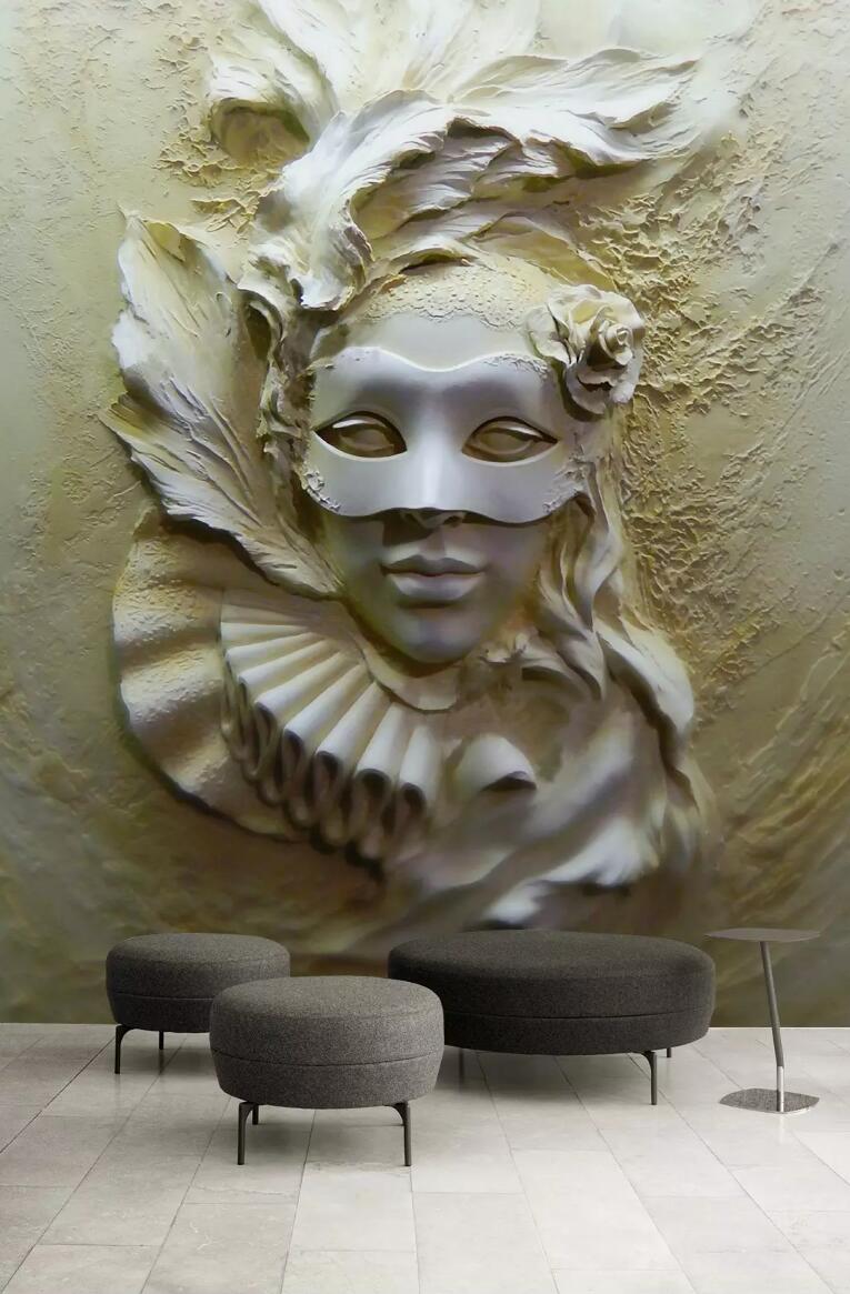 3D Statue Masked Woman WC821 Wall Murals