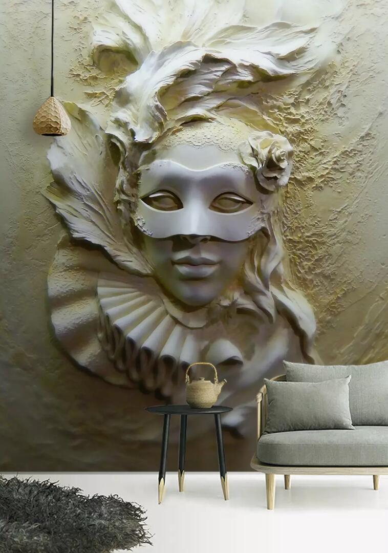 3D Statue Masked Woman WC821 Wall Murals