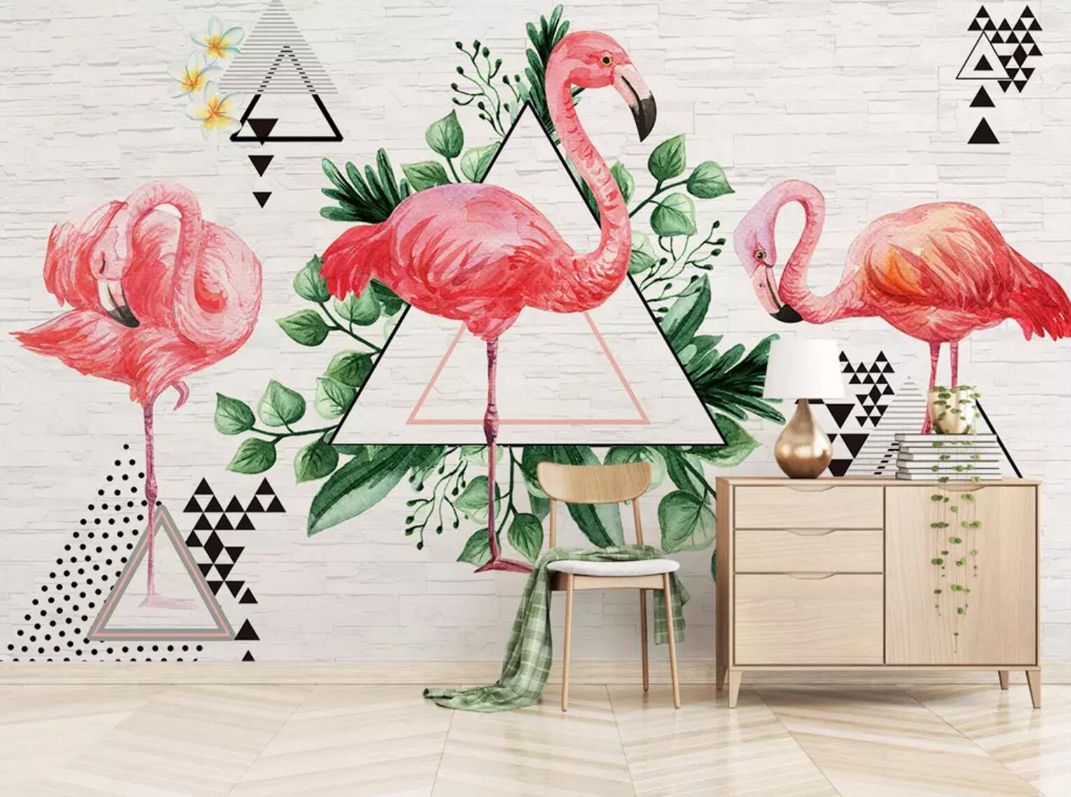 3D Triangle Flamingo 316 Wallpaper AJ Wallpaper 