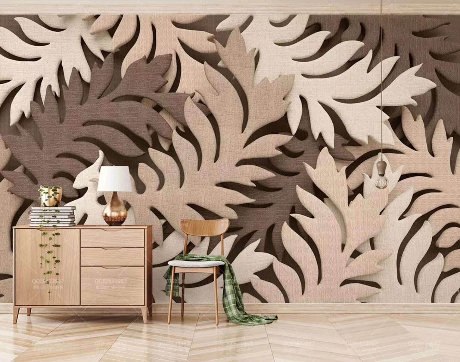 3D Pink Leaves WC588 Wall Murals
