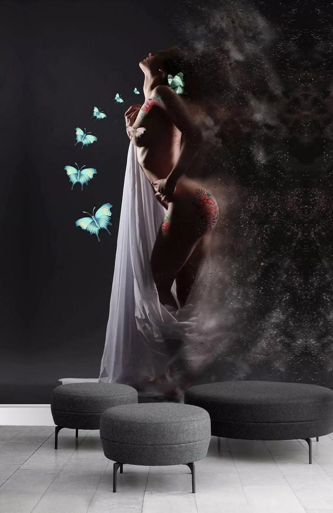 3D Woman Butterfly WC837 Wall Murals