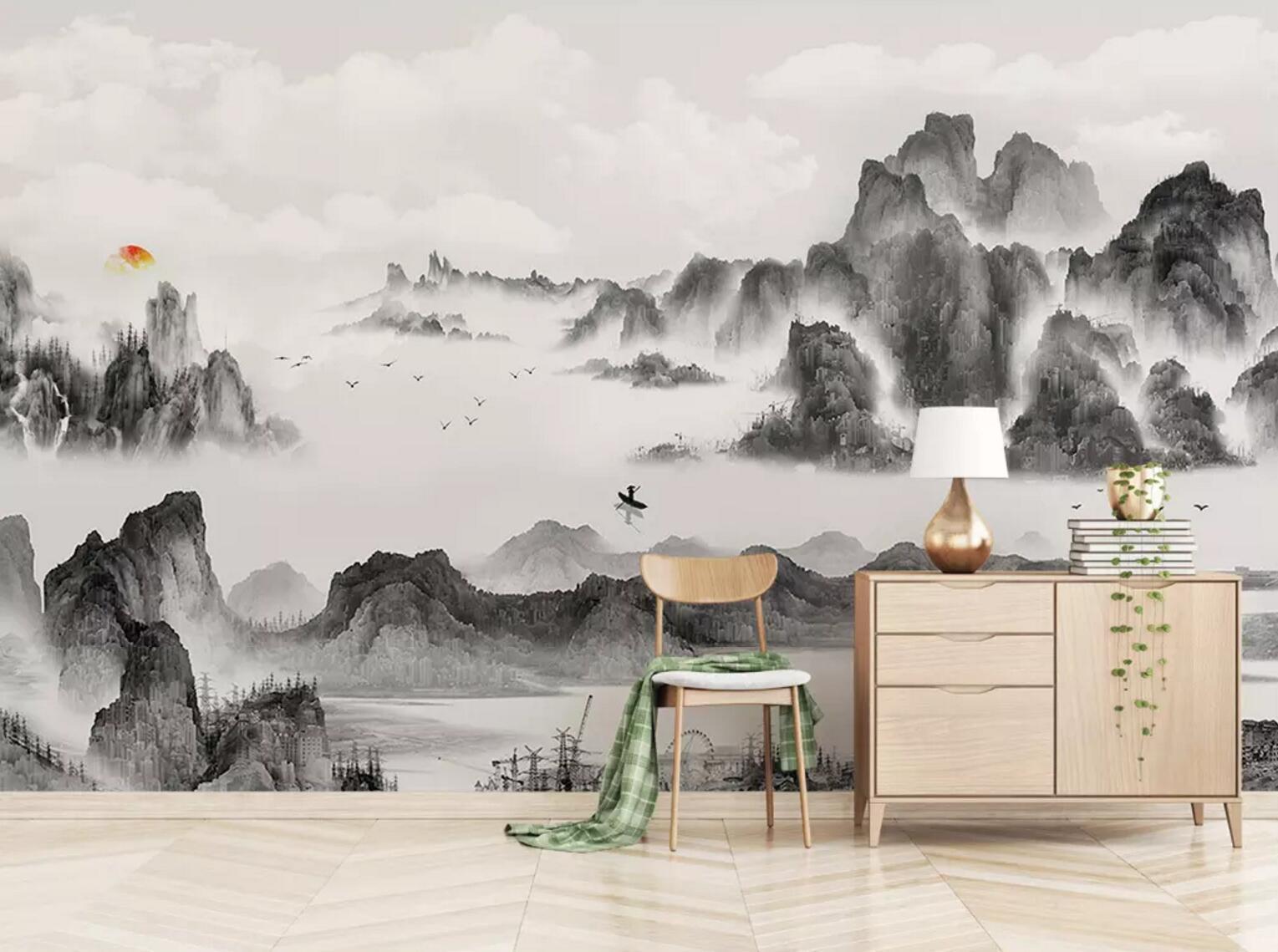 3D Ink Mountain 412 Wallpaper AJ Wallpaper 