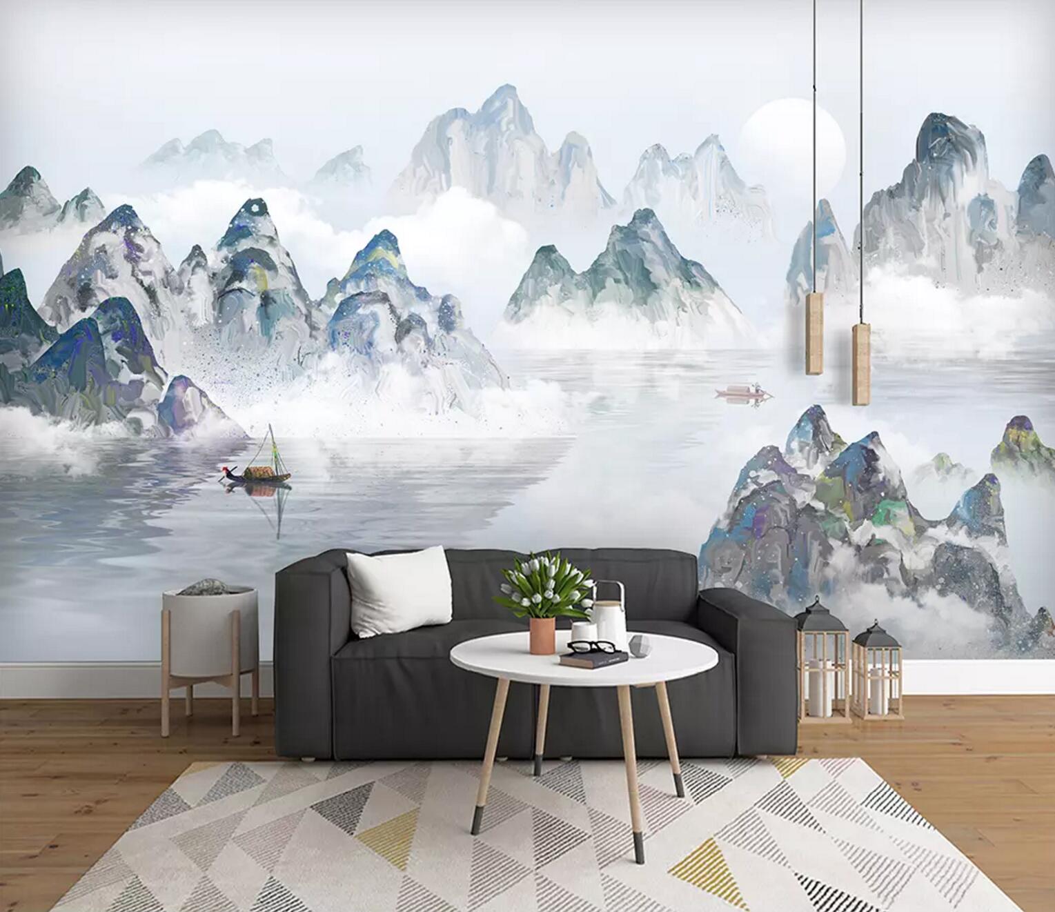 3D Valley Lake WC620 Wall Murals