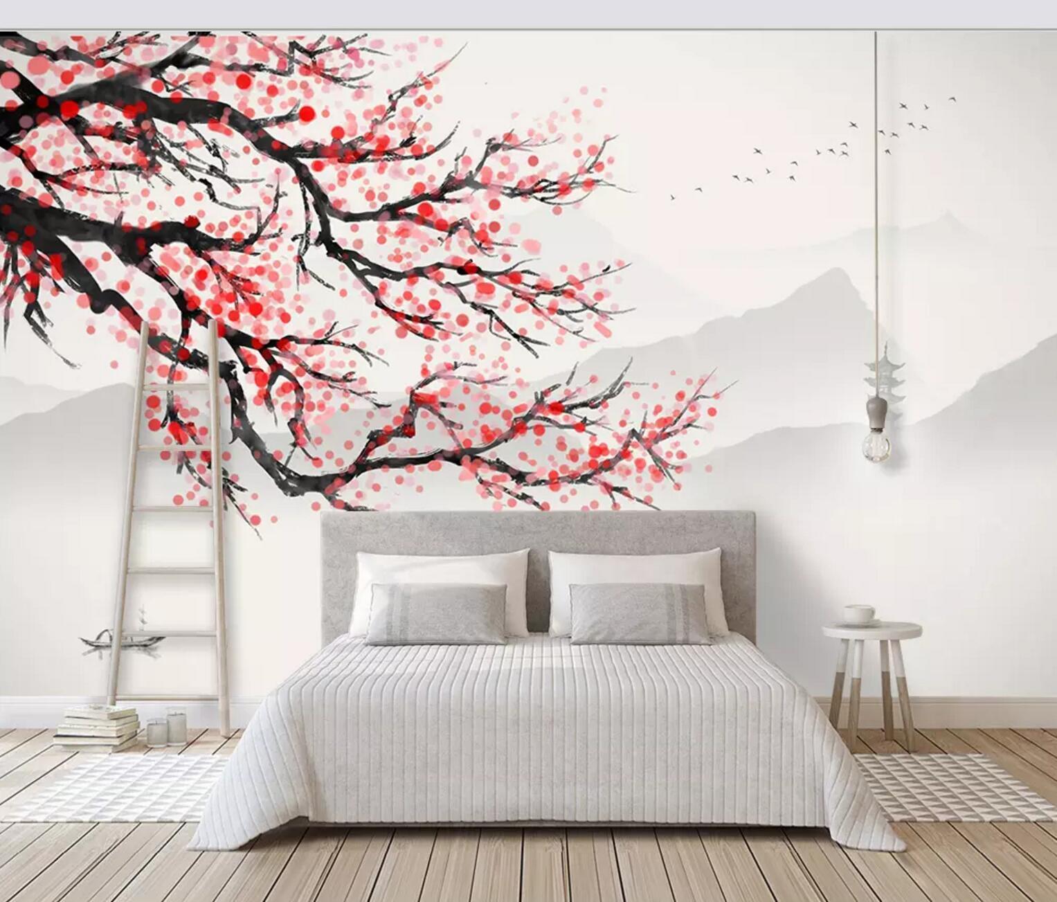 3D Plum Blossom Ink 463 Wallpaper AJ Wallpaper 