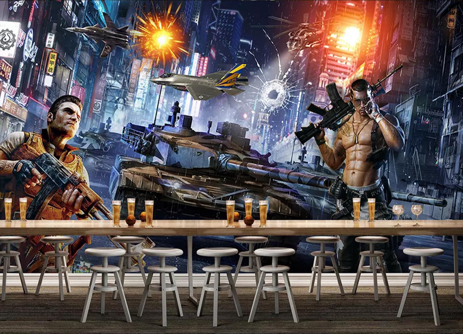 3D Tank Soldier WC634 Wall Murals