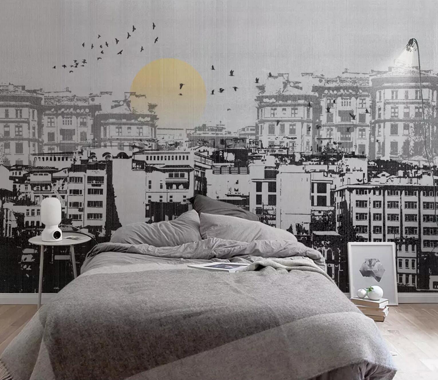 3D Black City WC811 Wall Murals