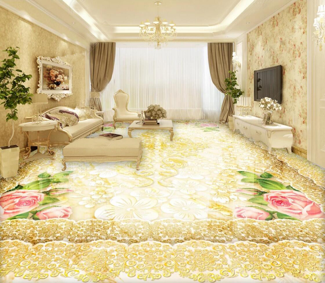 3D Pale Golden Petals 098 Floor Mural  Self-Adhesive Sticker Bathroom Non-slip Waterproof Flooring Murals