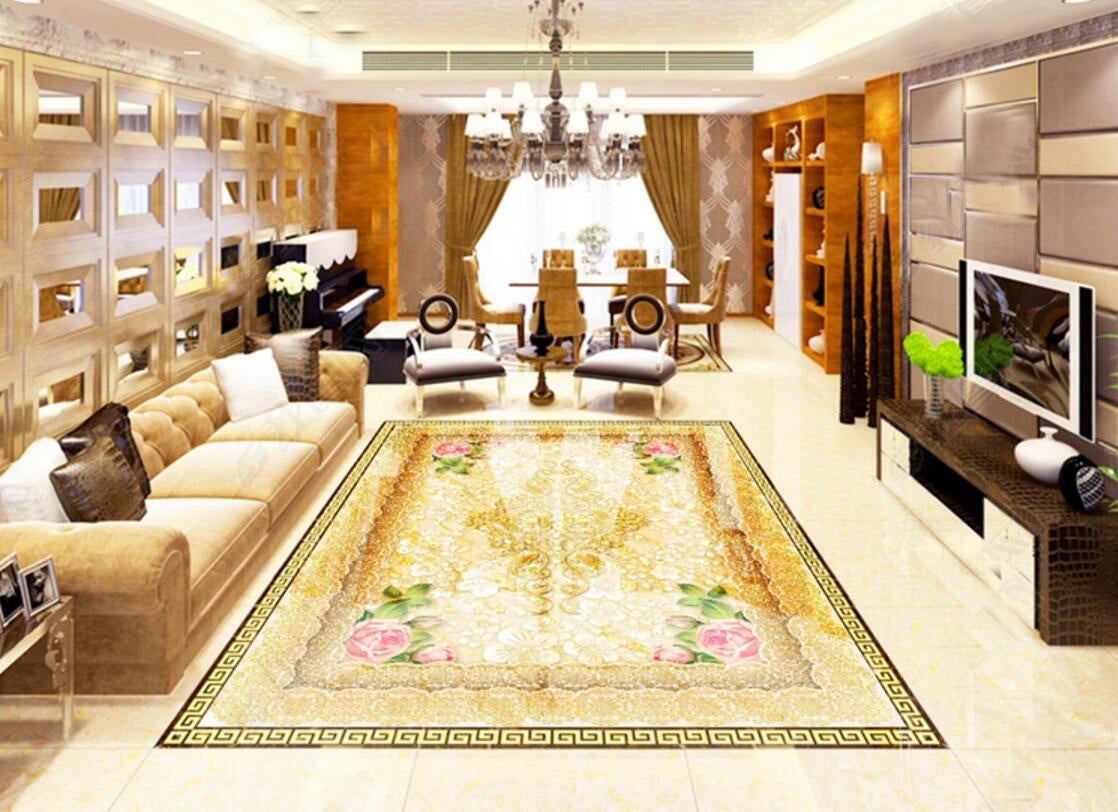 3D Pale Golden Petals 098 Floor Mural  Self-Adhesive Sticker Bathroom Non-slip Waterproof Flooring Murals