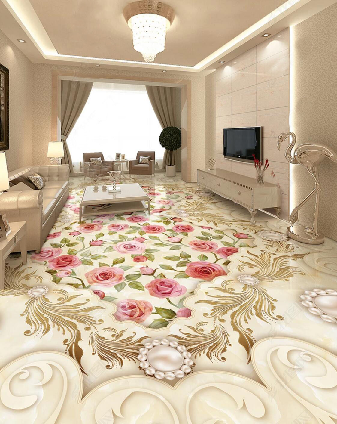 3D Twig Flowers 049 Floor Mural  Self-Adhesive Sticker Bathroom Non-slip Waterproof Flooring Murals