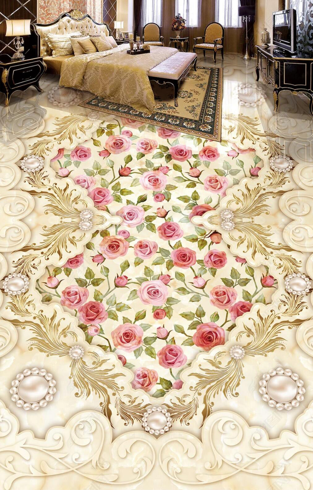 3D Twig Flowers 049 Floor Mural  Self-Adhesive Sticker Bathroom Non-slip Waterproof Flooring Murals