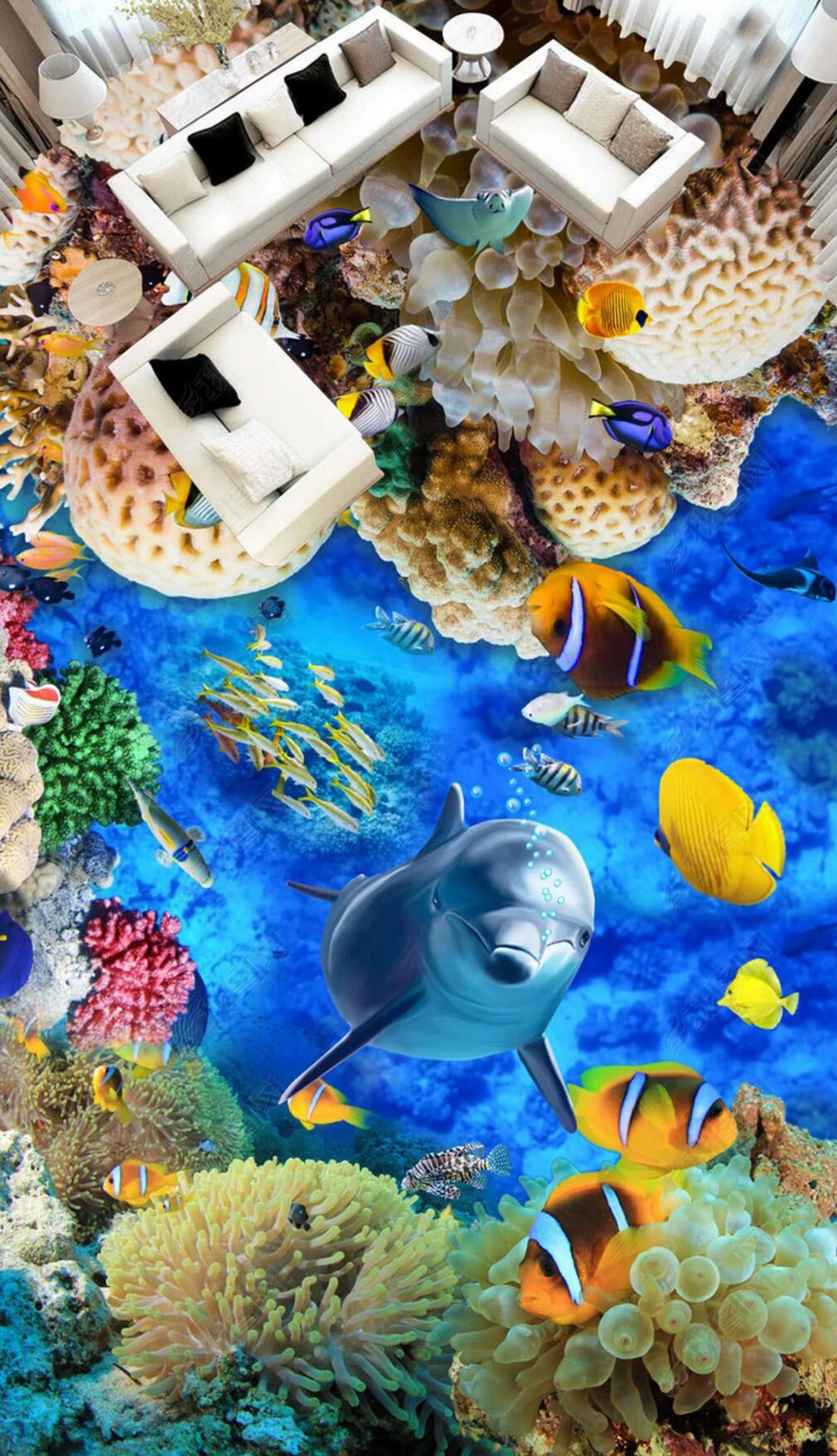 3D Underwater World 096 Floor Mural  Self-Adhesive Sticker Bathroom Non-slip Waterproof Flooring Murals