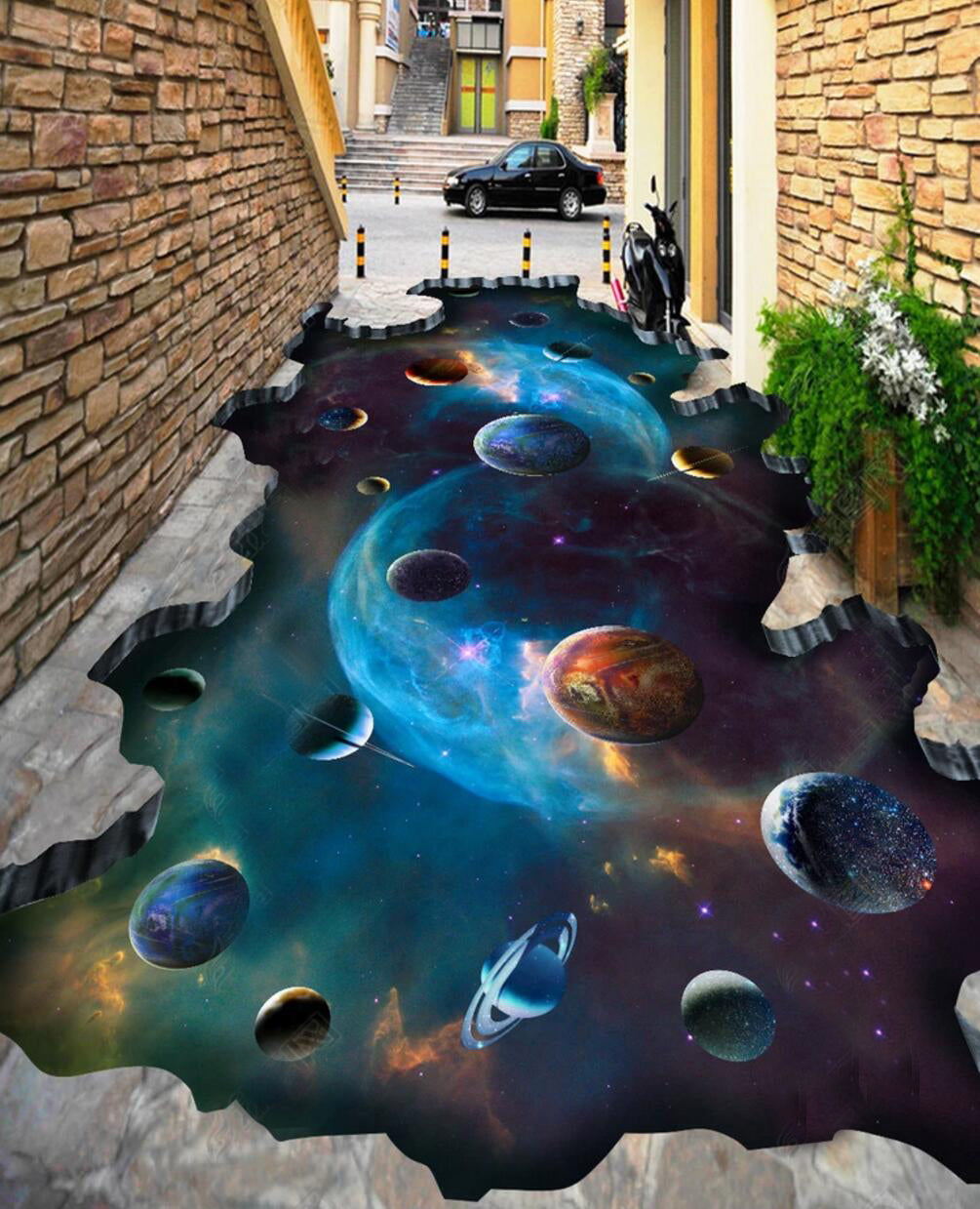 3D Universe Planet 090 Floor Mural  Self-Adhesive Sticker Bathroom Non-slip Waterproof Flooring Murals