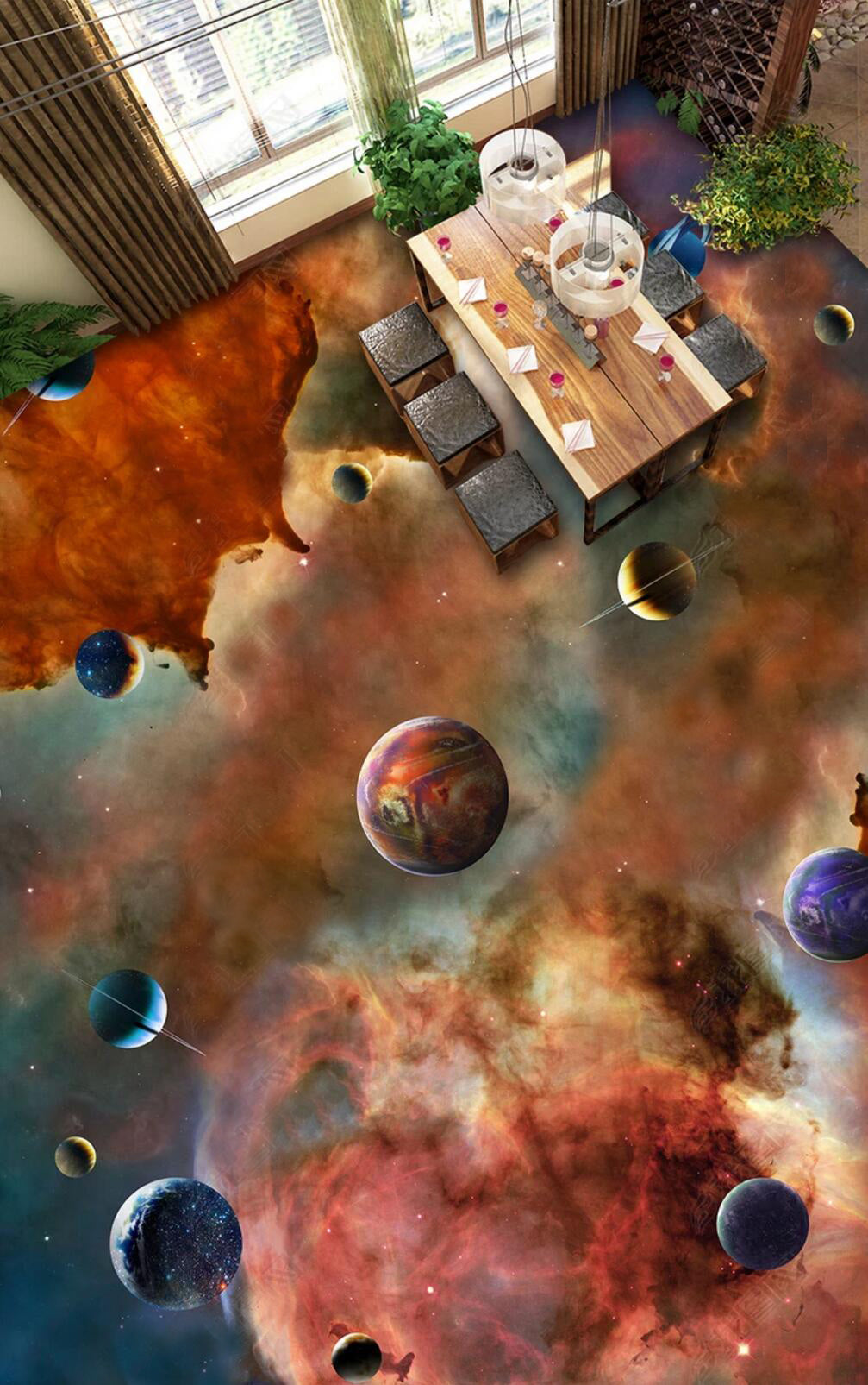 3D Universe Planet 085 Floor Mural  Self-Adhesive Sticker Bathroom Non-slip Waterproof Flooring Murals