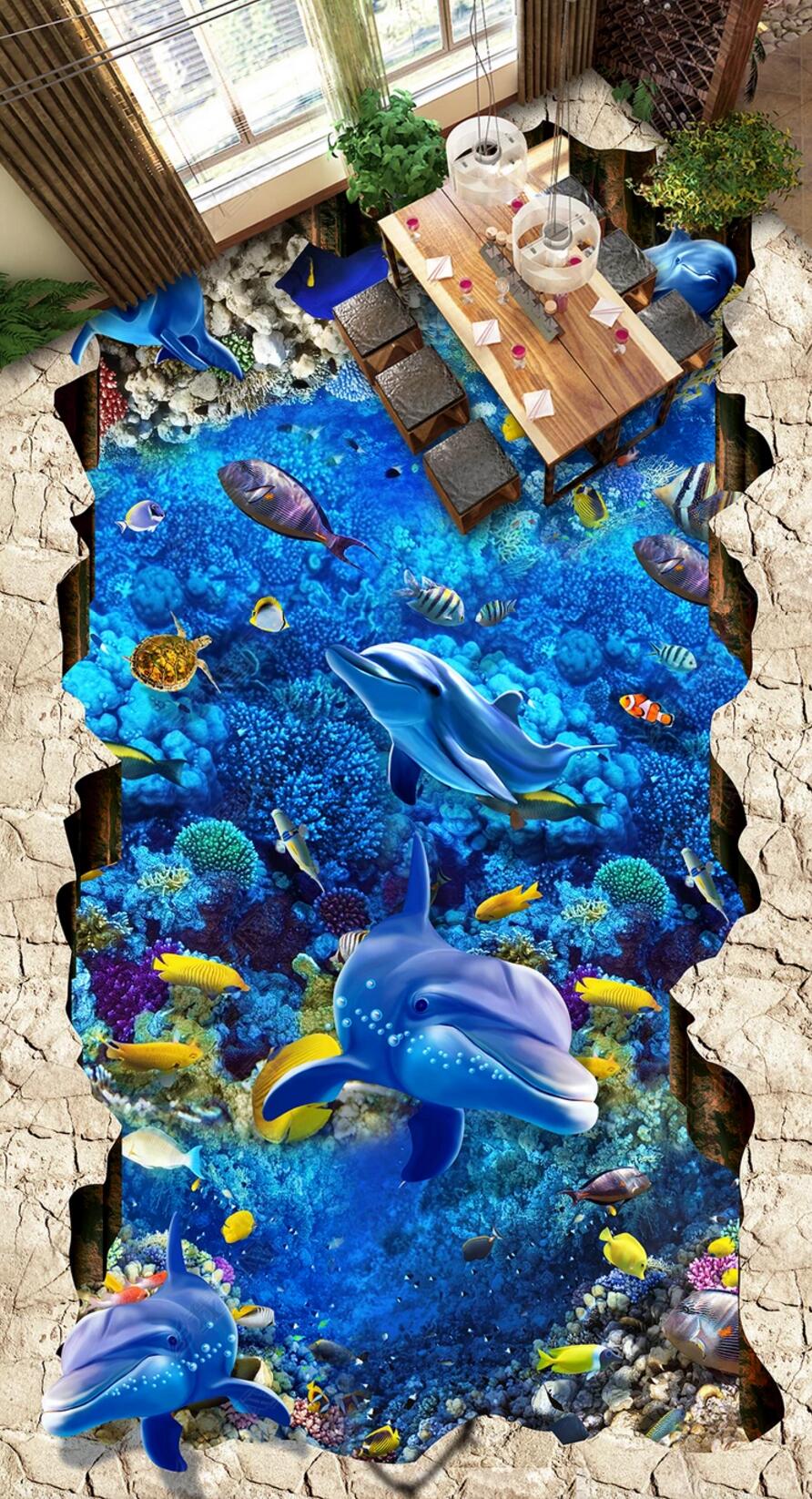 3D Blue Ocean 062 Floor Mural  Self-Adhesive Sticker Bathroom Non-slip Waterproof Flooring Murals