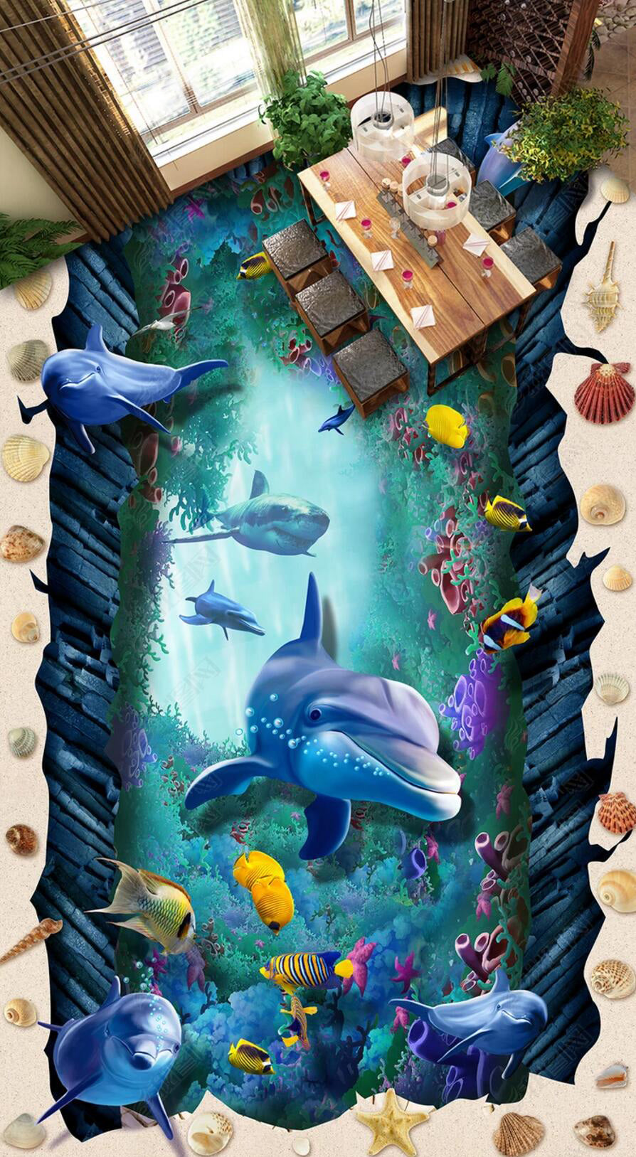3D Colorful Fish 053 Floor Mural  Self-Adhesive Sticker Bathroom Non-slip Waterproof Flooring Murals