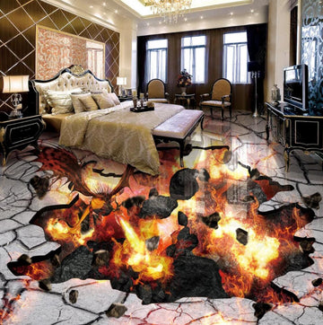 3D Flaming Stone 068 Floor Mural  Self-Adhesive Sticker Bathroom Non-slip Waterproof Flooring Murals