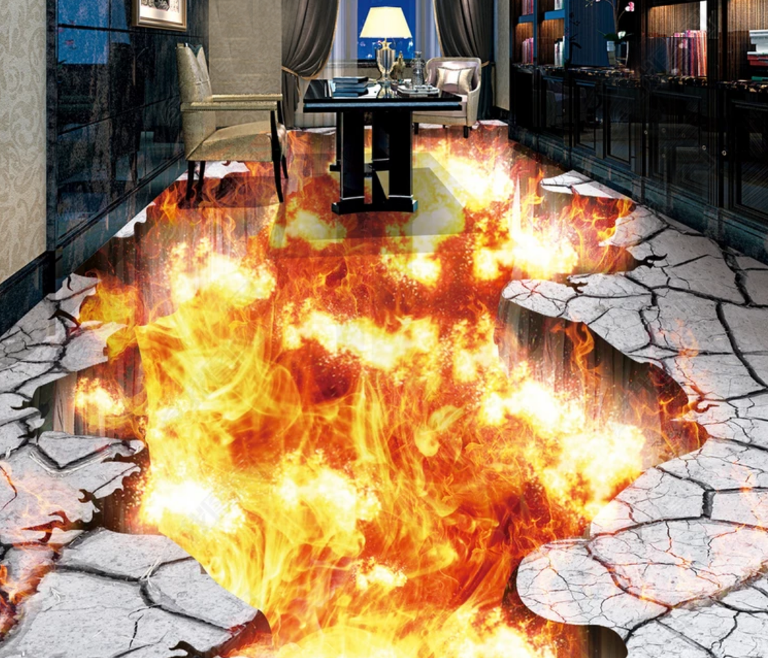 3D Burning Fire 066 Floor Mural  Self-Adhesive Sticker Bathroom Non-slip Waterproof Flooring Murals