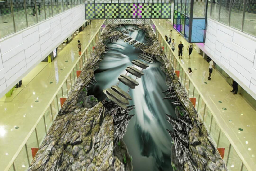 3D Cliff Bridge 065 Floor Mural  Self-Adhesive Sticker Bathroom Non-slip Waterproof Flooring Murals