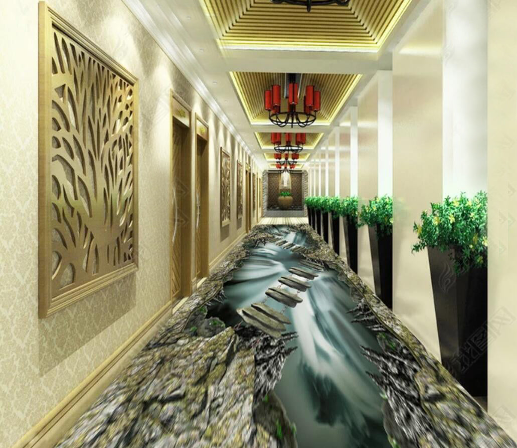 3D Cliff Bridge 065 Floor Mural  Self-Adhesive Sticker Bathroom Non-slip Waterproof Flooring Murals
