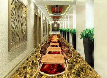 3D Flame Wooden Bridge 064 Floor Mural  Self-Adhesive Sticker Bathroom Non-slip Waterproof Flooring Murals