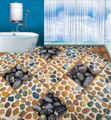3D Colored Pebbles 058 Floor Mural  Self-Adhesive Sticker Bathroom Non-slip Waterproof Flooring Murals