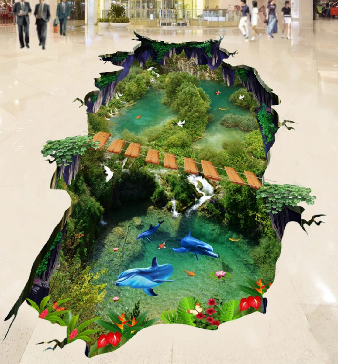 3D Mountain Forest Lake Water 038 Floor Mural  Self-Adhesive Sticker Bathroom Non-slip Waterproof Flooring Murals