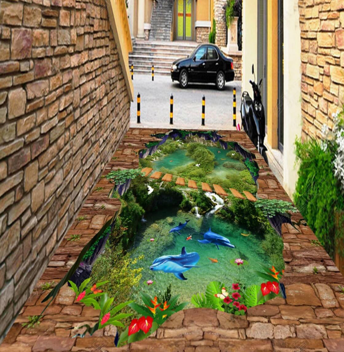 3D Mountain Forest Lake Water 038 Floor Mural  Self-Adhesive Sticker Bathroom Non-slip Waterproof Flooring Murals