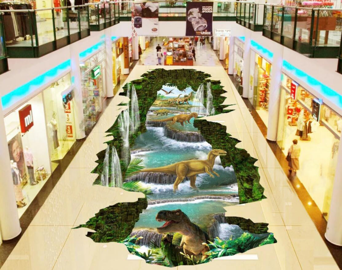 3D Dinosaur World 036 Floor Mural  Self-Adhesive Sticker Bathroom Non-slip Waterproof Flooring Murals