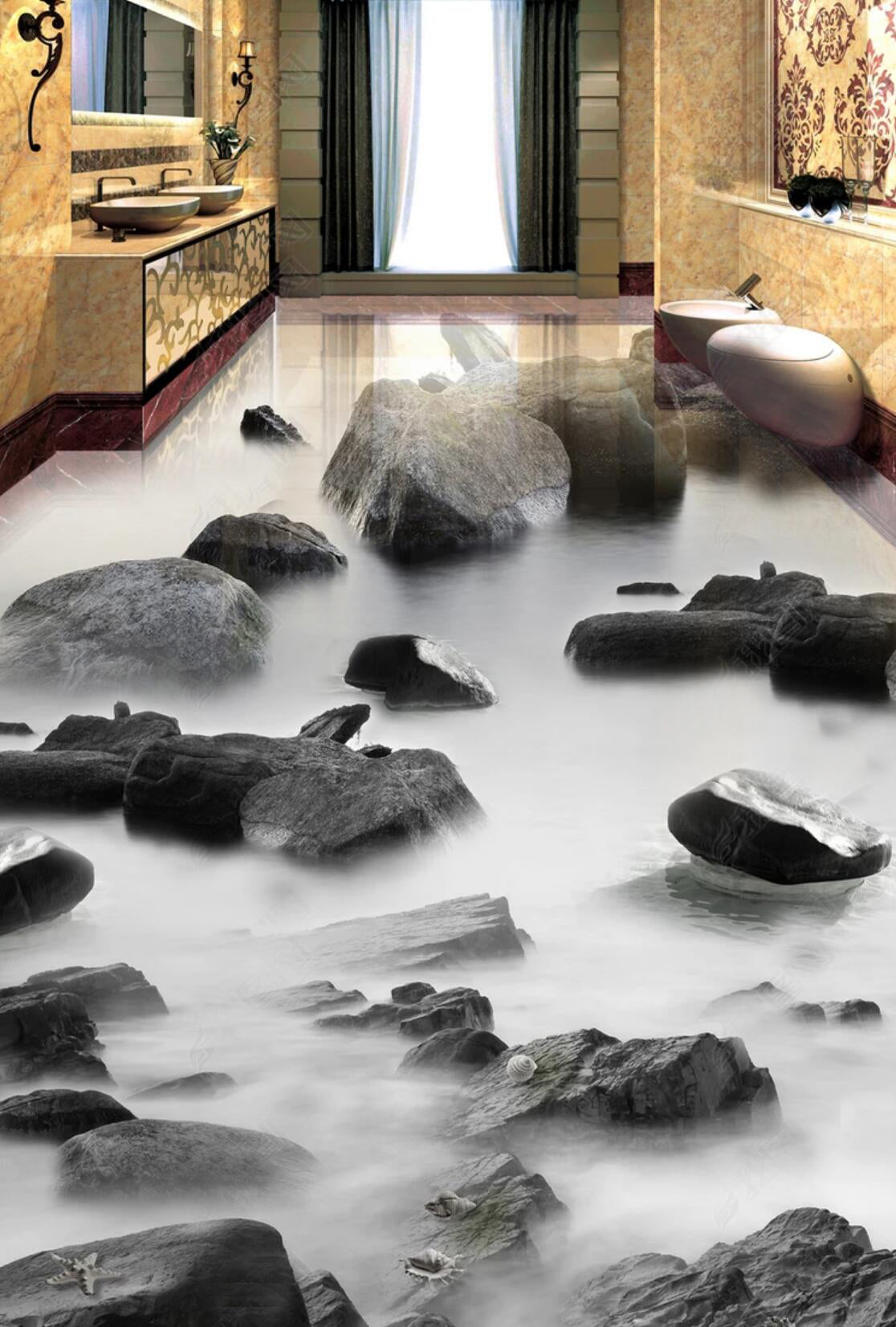 3D Cloudy Stone 067 Floor Mural  Self-Adhesive Sticker Bathroom Non-slip Waterproof Flooring Murals