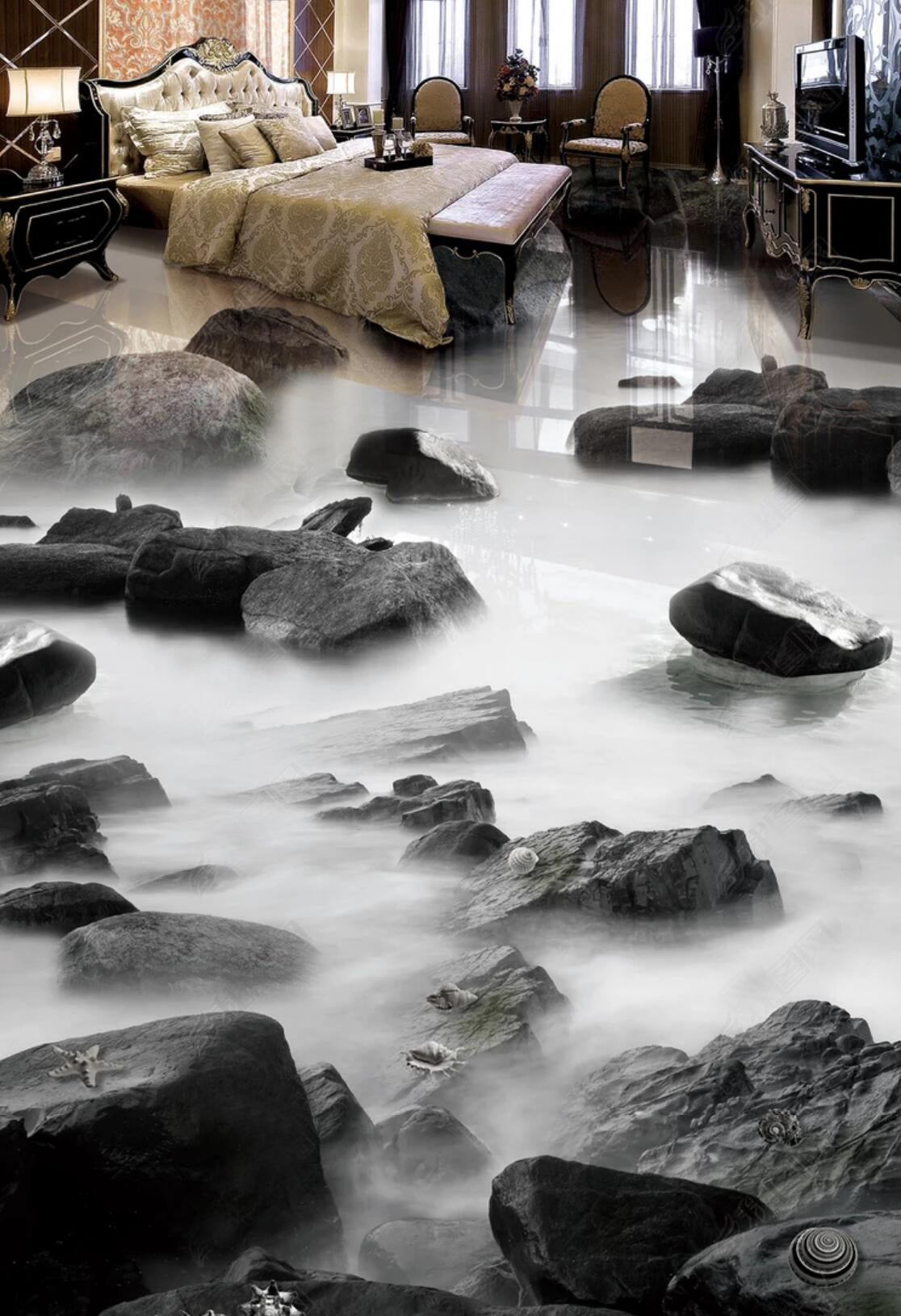 3D Cloudy Stone 067 Floor Mural  Self-Adhesive Sticker Bathroom Non-slip Waterproof Flooring Murals