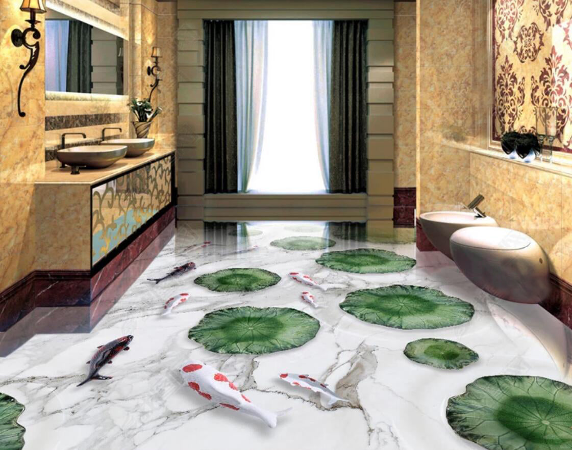 3D Pond Koi 027 Floor Mural  Self-Adhesive Sticker Bathroom Non-slip Waterproof Flooring Murals