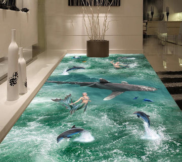 3D Turquoise Lake 060 Floor Mural  Self-Adhesive Sticker Bathroom Non-slip Waterproof Flooring Murals