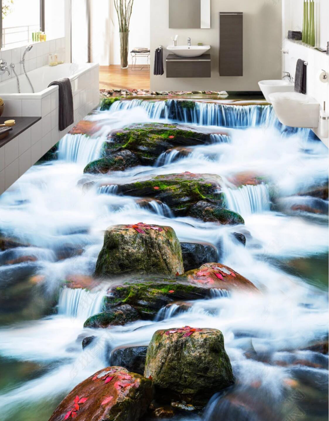 3D Majestic Waterfall 050 Floor Mural  Self-Adhesive Sticker Bathroom Non-slip Waterproof Flooring Murals