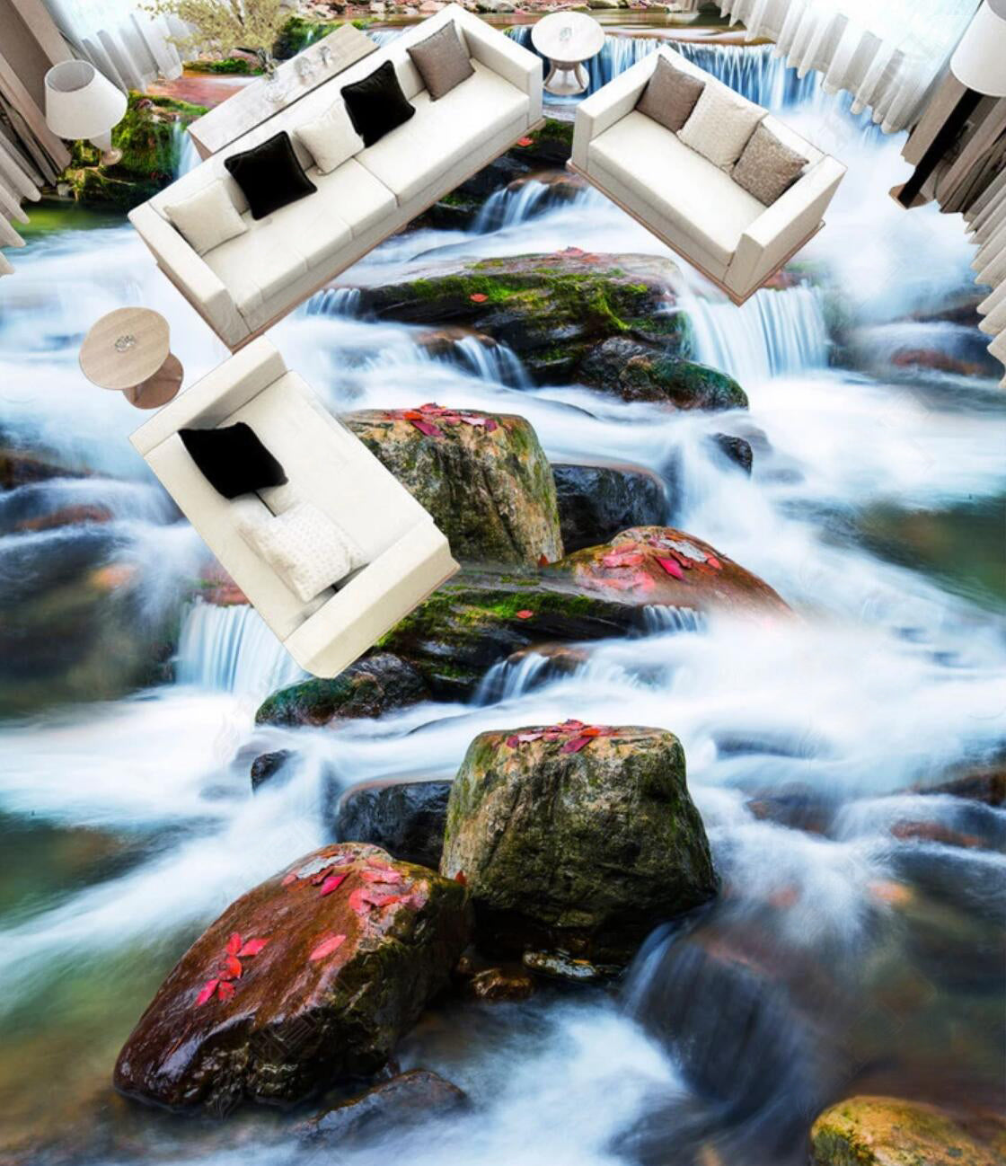 3D Majestic Waterfall 050 Floor Mural  Self-Adhesive Sticker Bathroom Non-slip Waterproof Flooring Murals