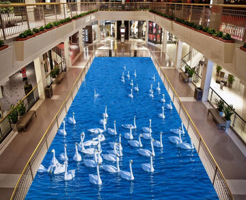 3D Elegant White Swan 048 Floor Mural  Self-Adhesive Sticker Bathroom Non-slip Waterproof Flooring Murals