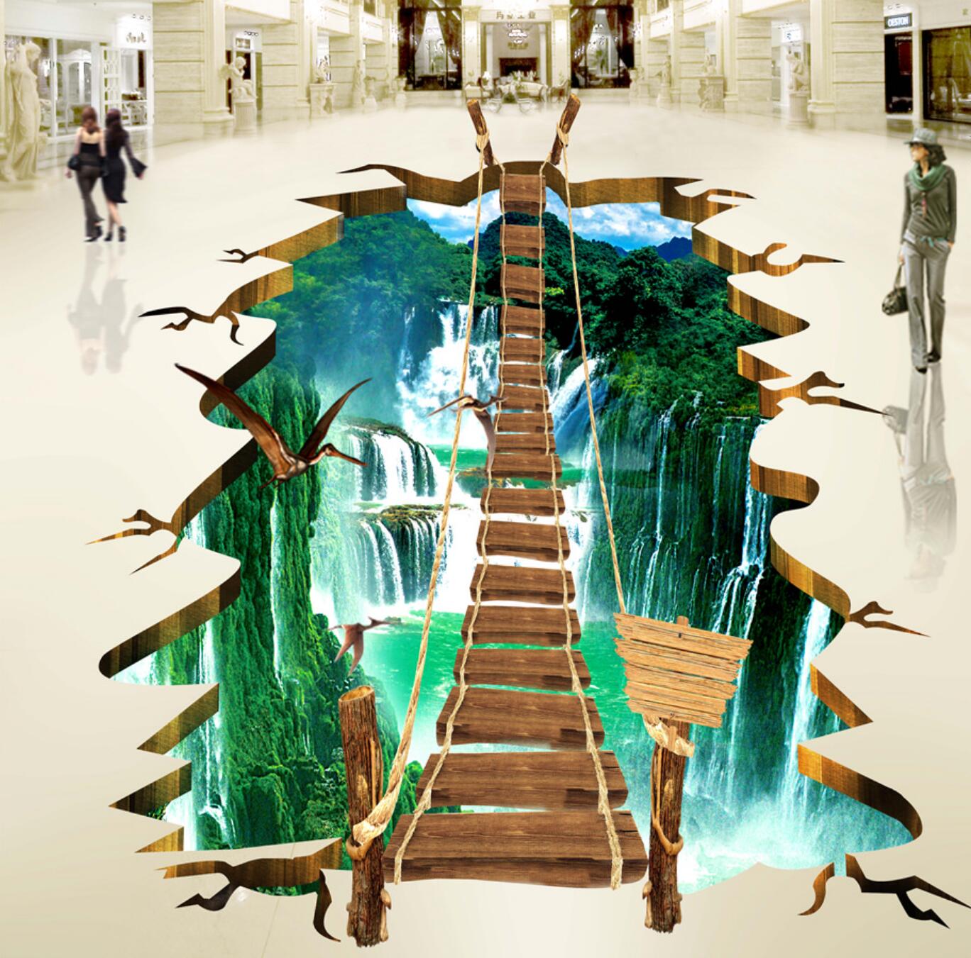 3D Green Hills And Green Waters 138 Floor Mural  Self-Adhesive Sticker Bathroom Non-slip Waterproof Flooring Murals