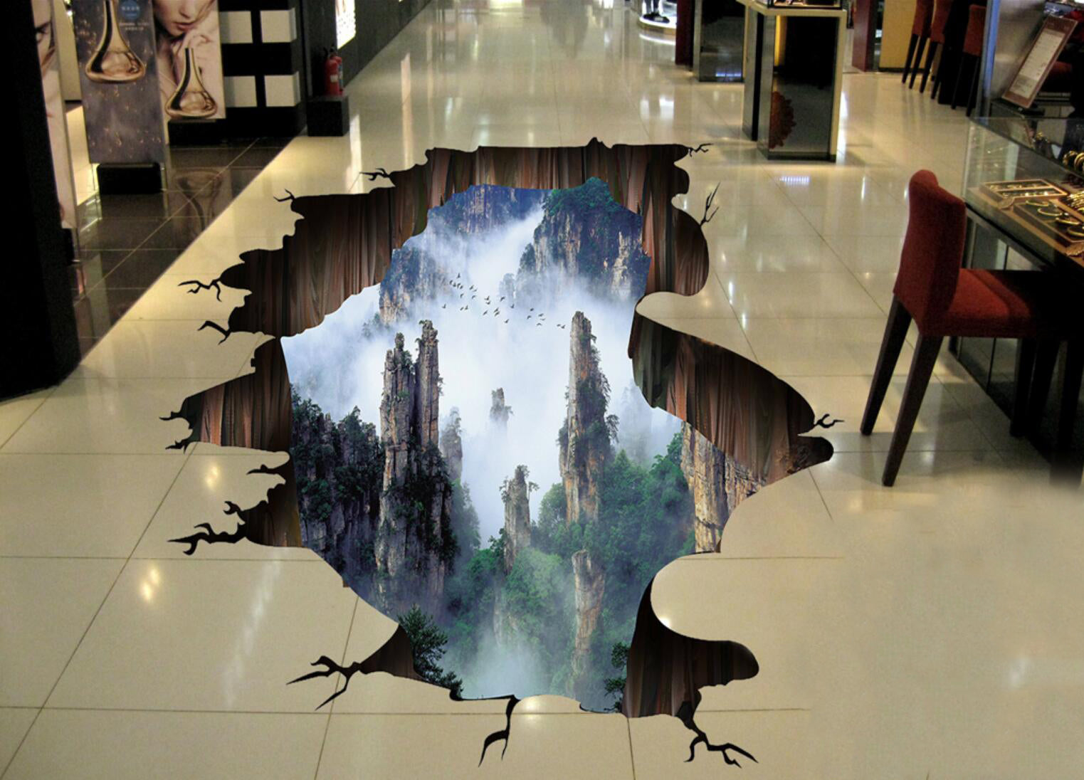 3D Cloudy Peak 125 Floor Mural  Self-Adhesive Sticker Bathroom Non-slip Waterproof Flooring Murals