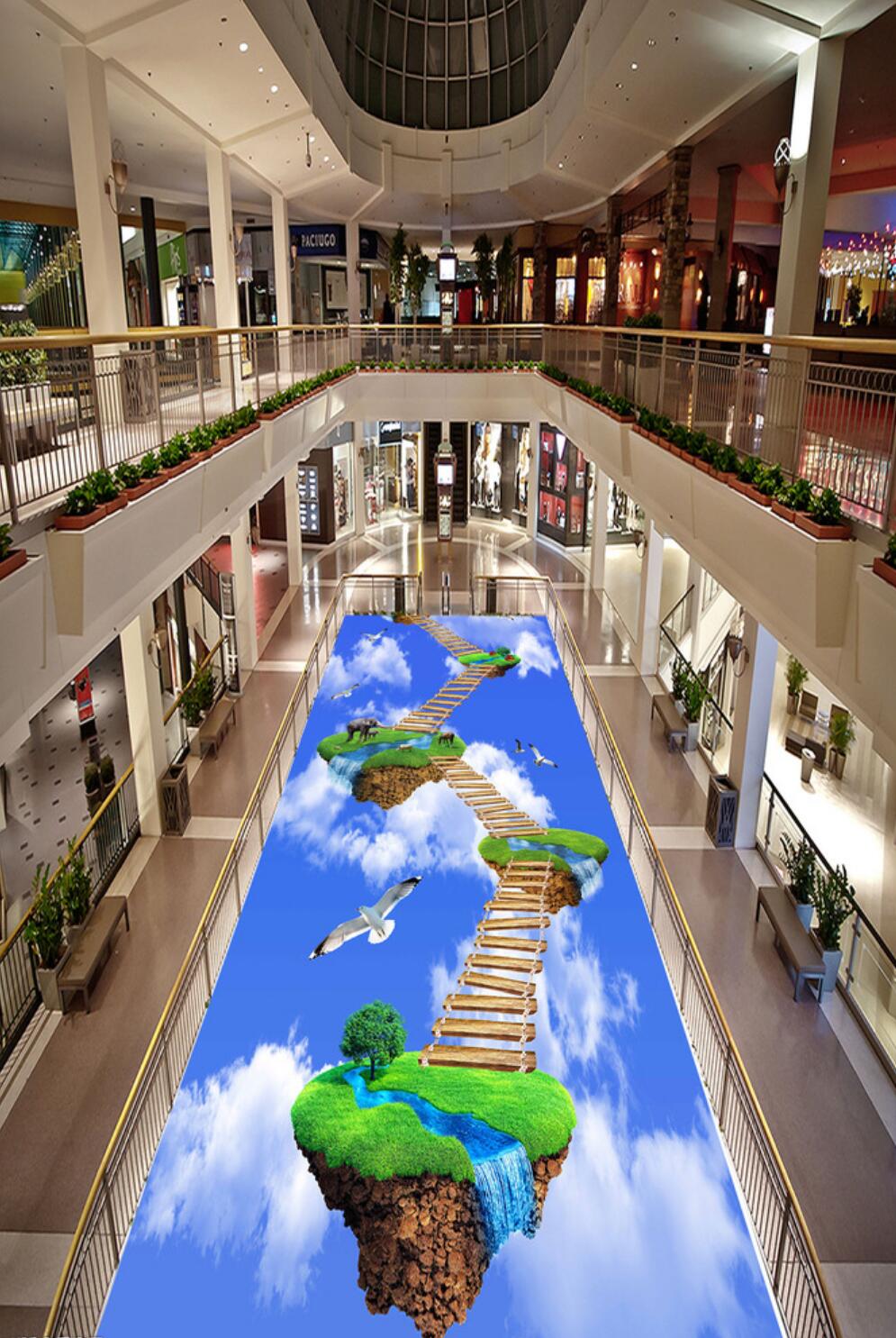 3D Sky Wooden Bridge 122 Floor Mural  Self-Adhesive Sticker Bathroom Non-slip Waterproof Flooring Murals